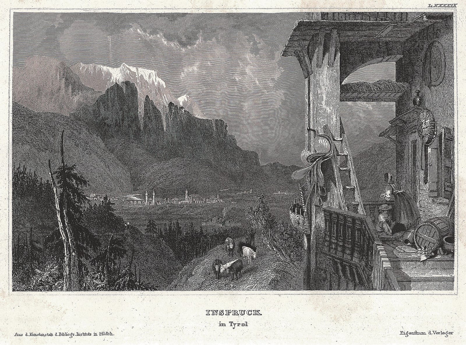 Tirol — Stahlstich aus Meyers Universum